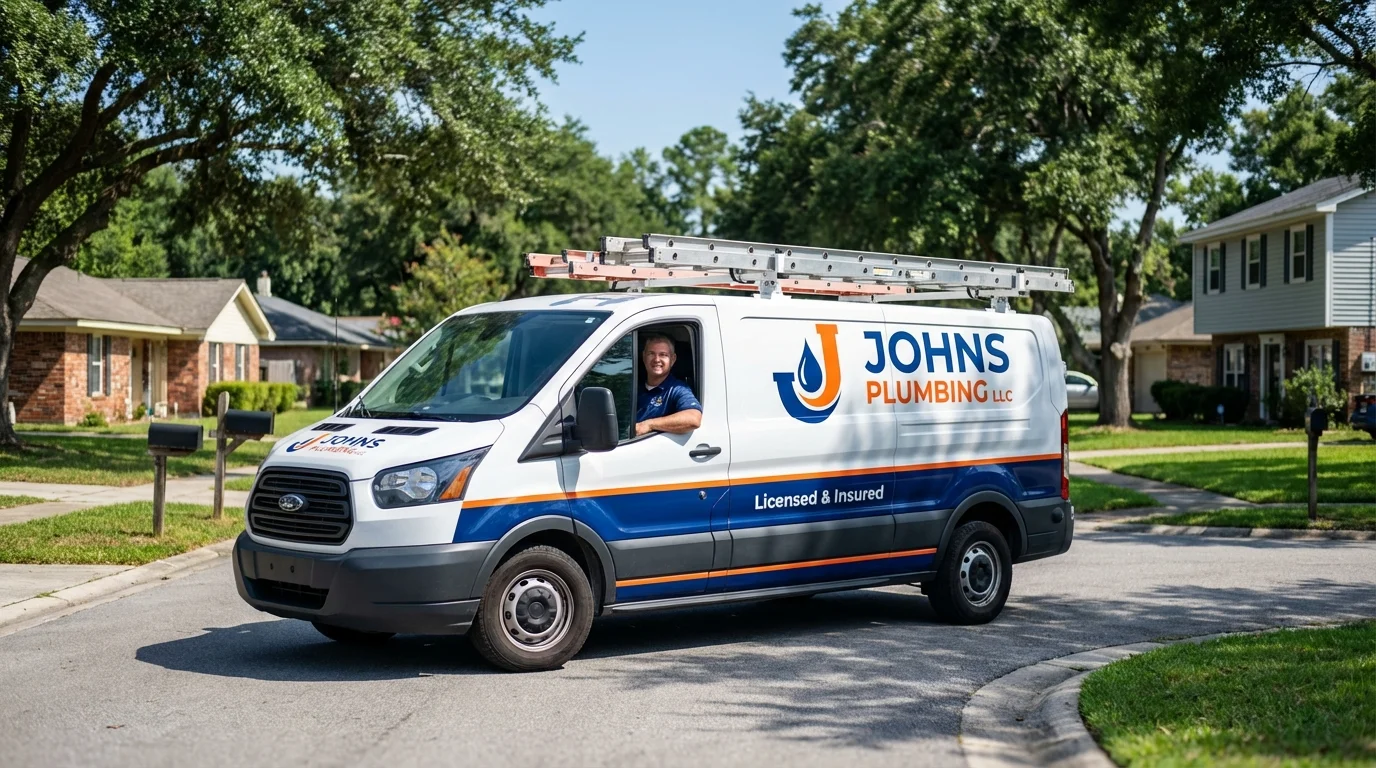 Johns Plumbing LLC service van in New York Mills, NY