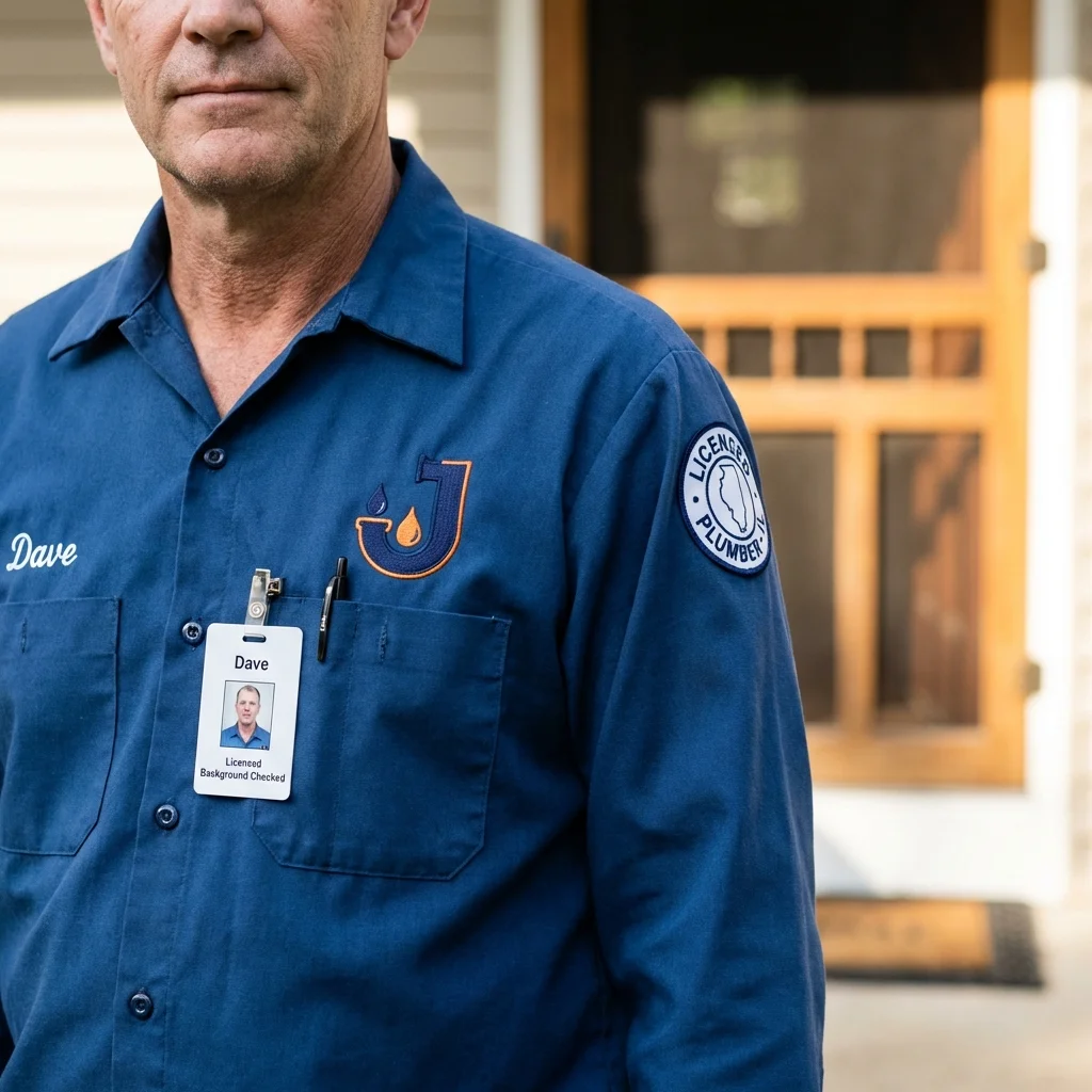 Licensed plumber showing ID badge in New York Mills, NY