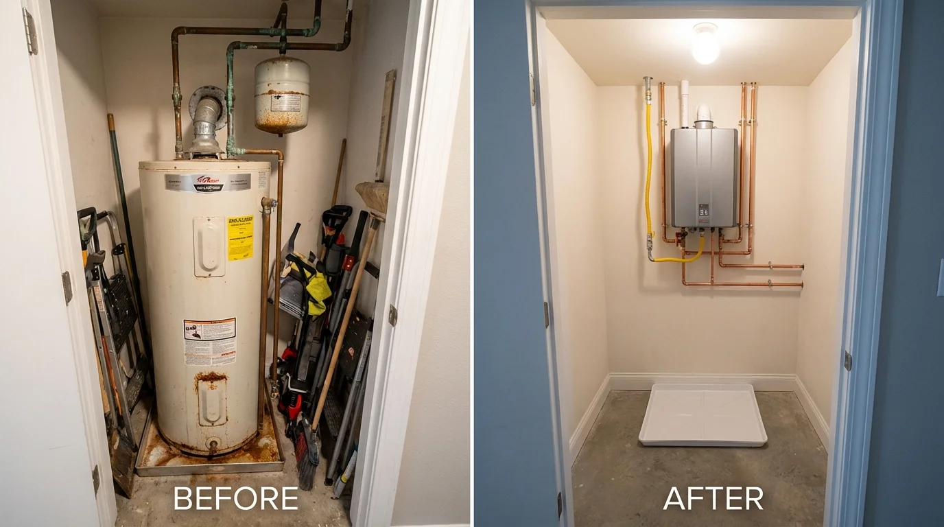 Tank water heater versus wall-mounted tankless unit comparison for New York Mills, NY homeowners